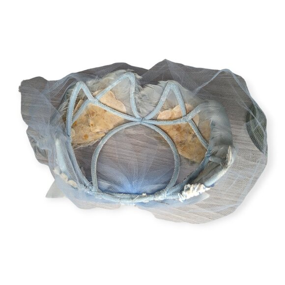 Vintage Light Blue with Feathers & Net Pinch Hat - Picture 8 of 9